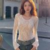 2025 Women's Self-Heating Lace Top: Autumn/Winter Brushed Lining, Plus Velvet, Embossed Inner Layer