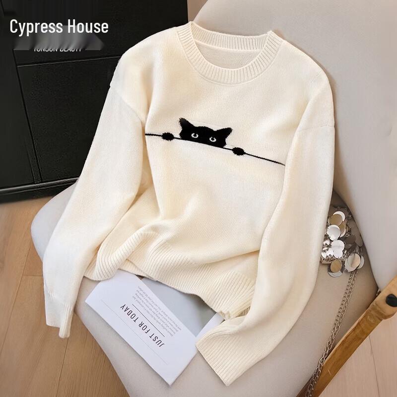 Women s Fashion Cartoon Pattern Round Neck Knit Sweater One Size