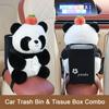 Car Trash Can with Tissue Box Cute Bear Design Plush Doll Waterproof Inner Bucket Car Armrest Organizer Fits Most Center Consoles