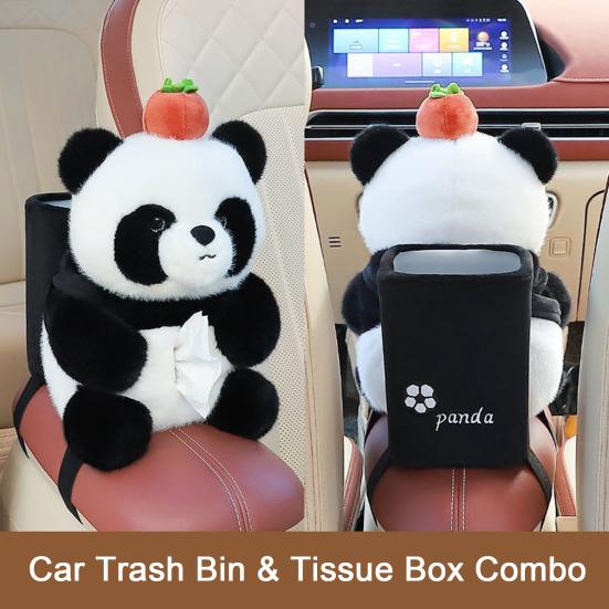 Car Trash Can with Tissue Box Cute Bear Design Plush Doll Waterproof Inner Bucket Car Armrest Organizer Fits Most Center Consoles