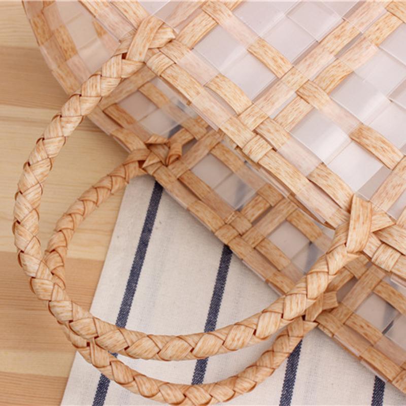 Summer Jelly Women Fashion Transparent Handbag Large Capacity Beach Bag Casual Woven Shopping Basket Tote MIT