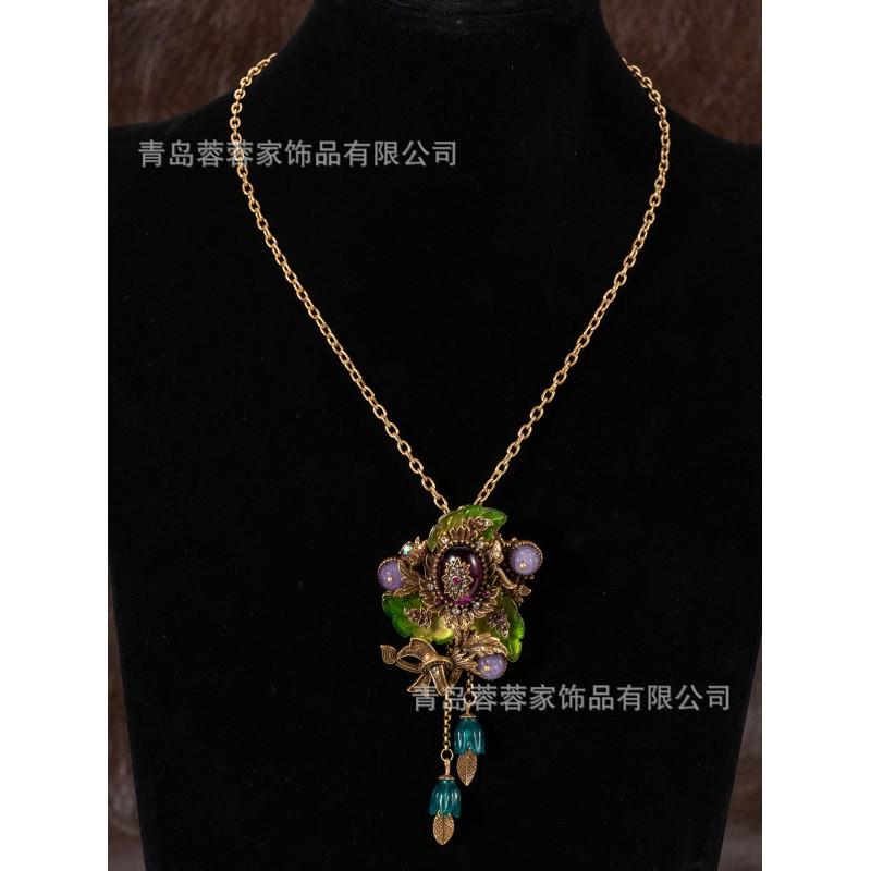 Ретро Дворцовая Барокко Брошь с Цветными Драгоценными Камнями Средневековая Вечеринка Ожерелье Двухцелевой Ювелирный Аксессуар