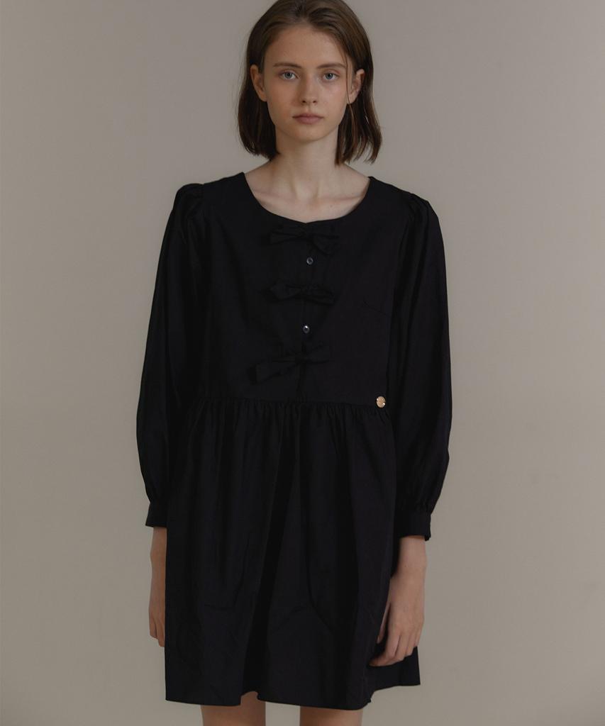 Anoetic Anc Ribbon Shirring Dress_Black