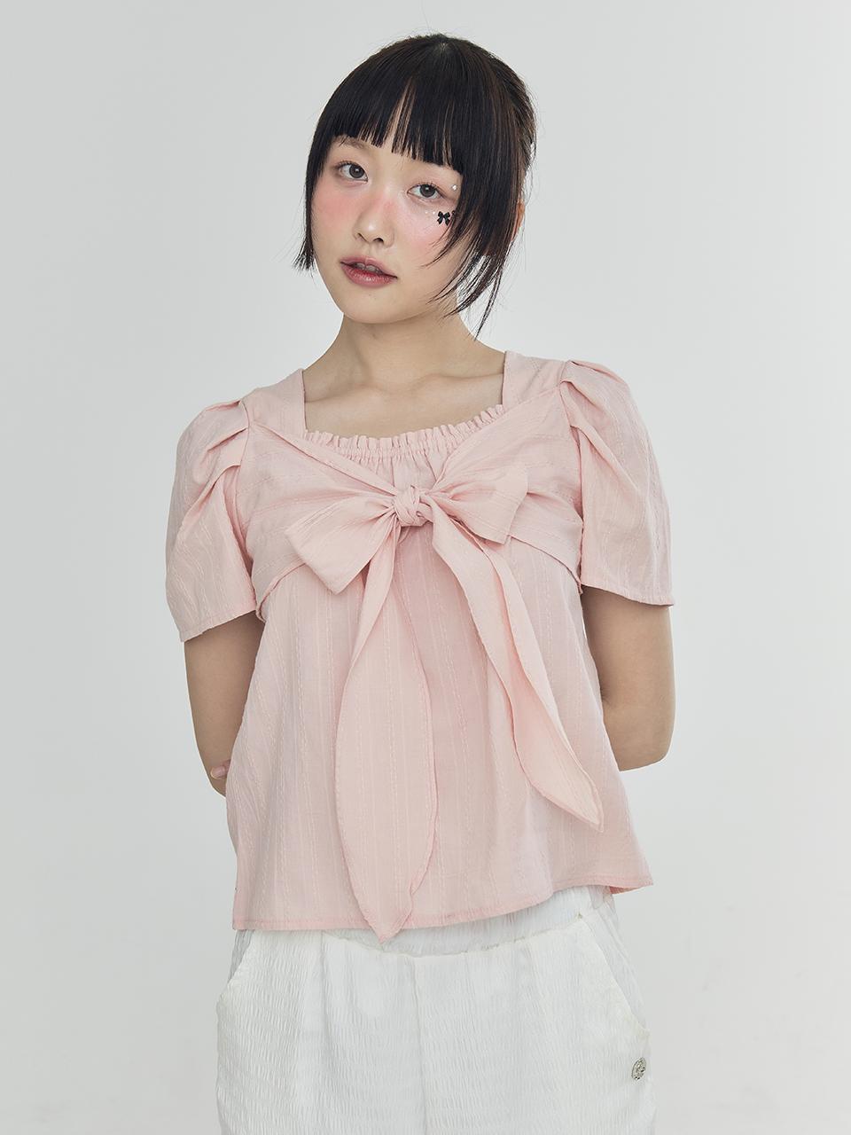 Adore Bell Ribbon Tie Blouse - Pink Free