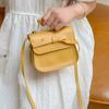 Solid Color Bow Shoulder Bag PU Leather Children Small Bag Portable Bow Crossbody Bag Gift