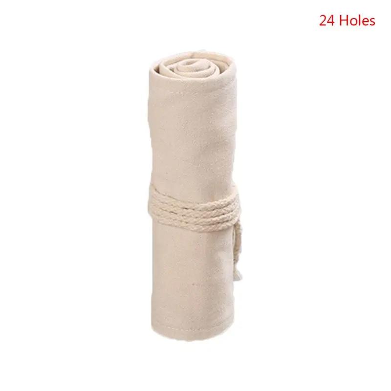 12/24/36 Holes Canvas School Pencil Case Roll Up Pencil Case for Girls Boys Large Portable Pen Bag Box Stationery Pouch Supplies