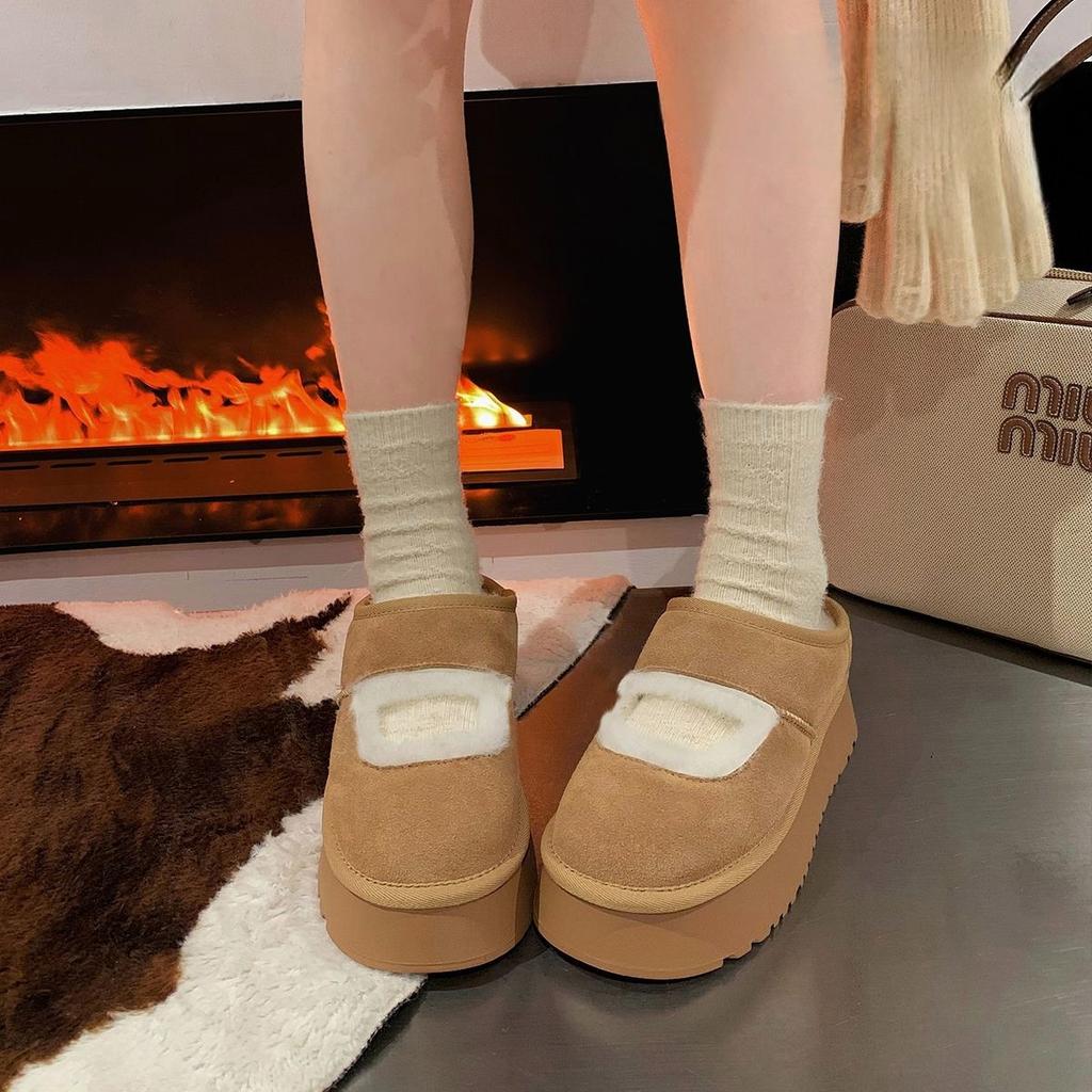 Warm~ 2025 New Velvet Warm Birkenwomen's Winter New Thick-bottomed Round Head Niche Versatile Half-slippers