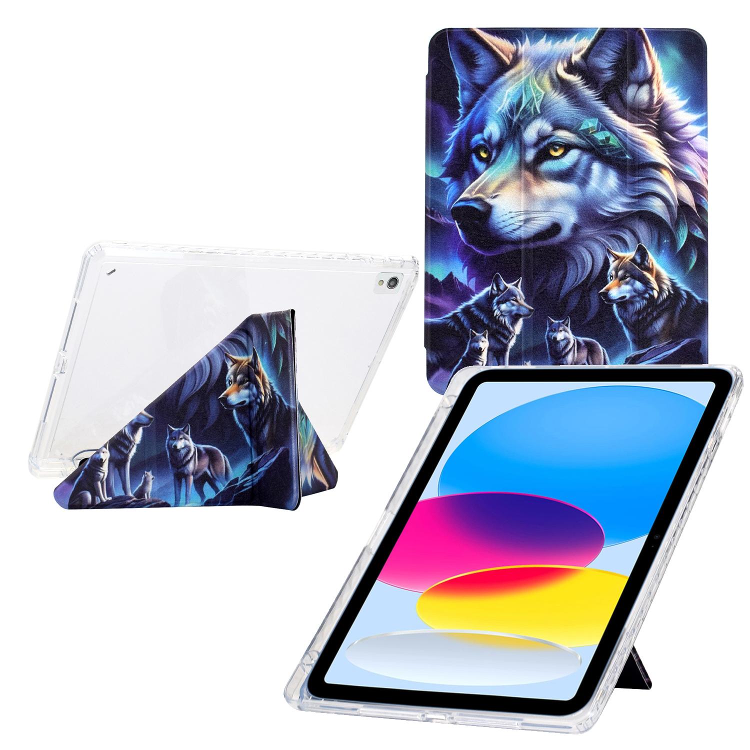 

Tablet Case For iPad 10.2 (2020)/(2019)/Air 10.5 inch (2019),Y-Fold Stand Pattern Print Leather+Clear Acrylic Cover Phantom Wolf