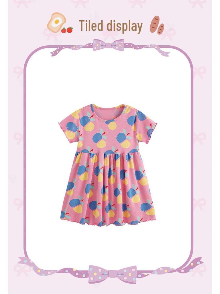 Malwee Girls' Summer Princess Dress - Stylish Printed Round Neck Short Sleeve for Kids