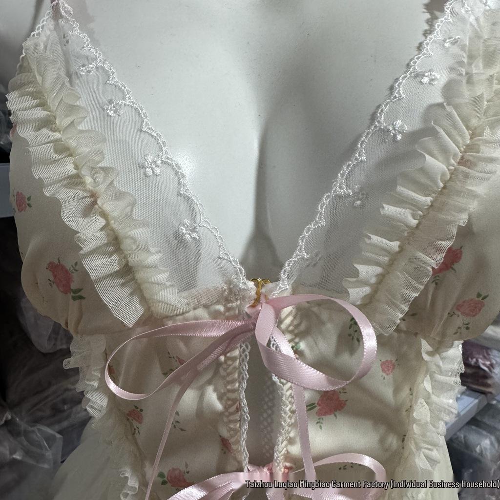 50970 Floral Mesh Nightgown with Bowknot and Removable Pads