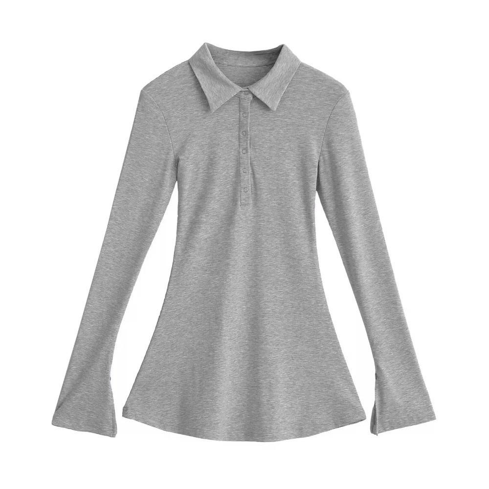 

Korean Style Bell Sleeved Top Ins T-Shirt for Women Fashion Flip Collar Top Autumn S