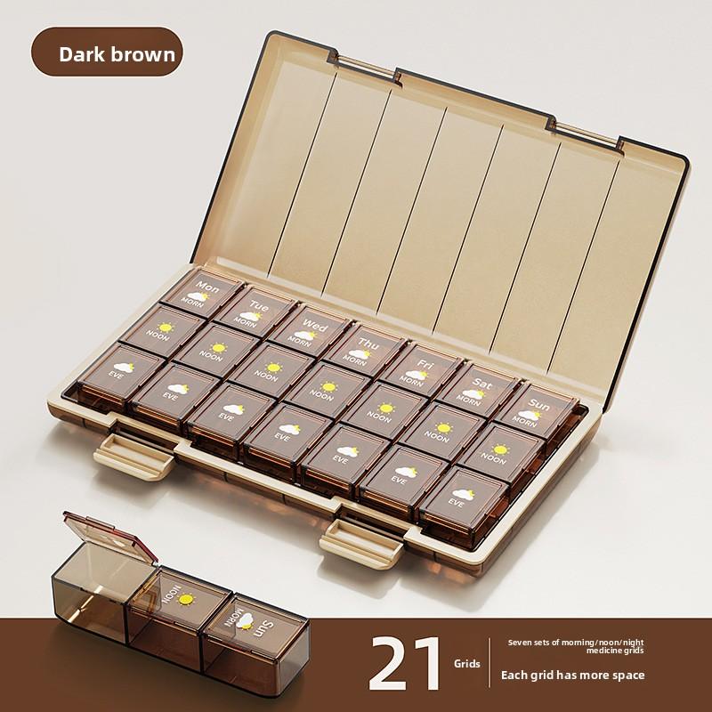 Medicine Box English Medicine Packing Box Storage Seven Days A Week 2128 Grid Morning, Middle and Evening Portable Storage Box