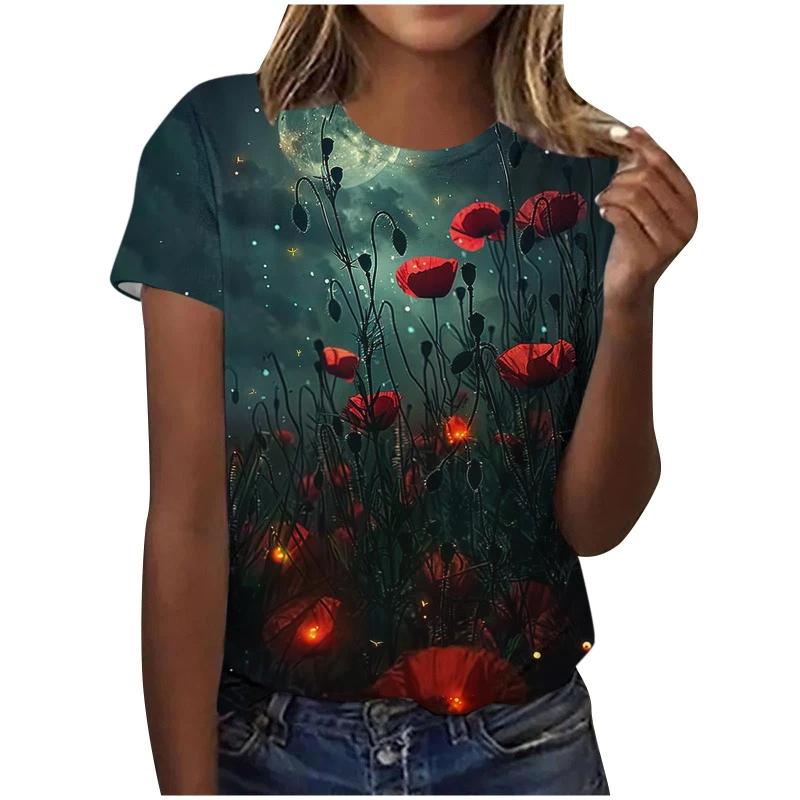 3D Růže Sedmikráska Potisk Dámská Trička Letní Móda Květinová Grafika Krátký Rukáv Top Nadměrná Dámská Trička Ležérní Dívčí Trička