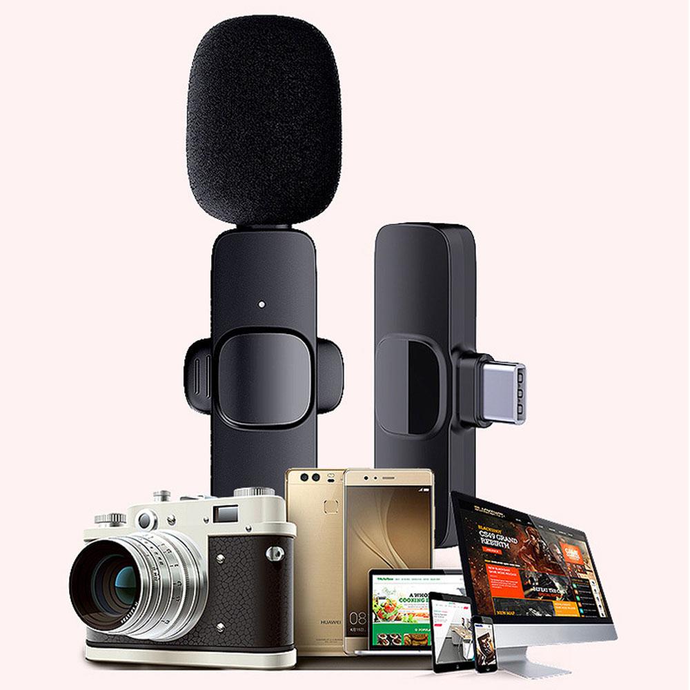 2 In 1 Wireless Lavalier Microphone Portable Audio Video Recording Live Broadcast Gaming for iOS Type C Live Broadcast Game Mic