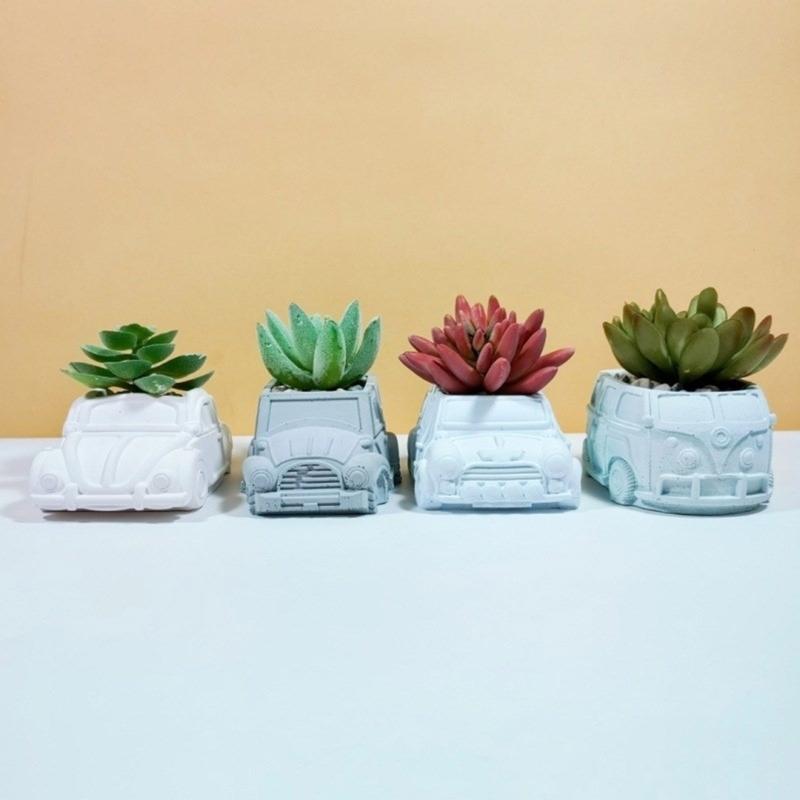 Versatile Silicone Mold Car Bus Shaped Planter Mould Creative Candle Holder Molds Home Decorations Gift for Flower Lover