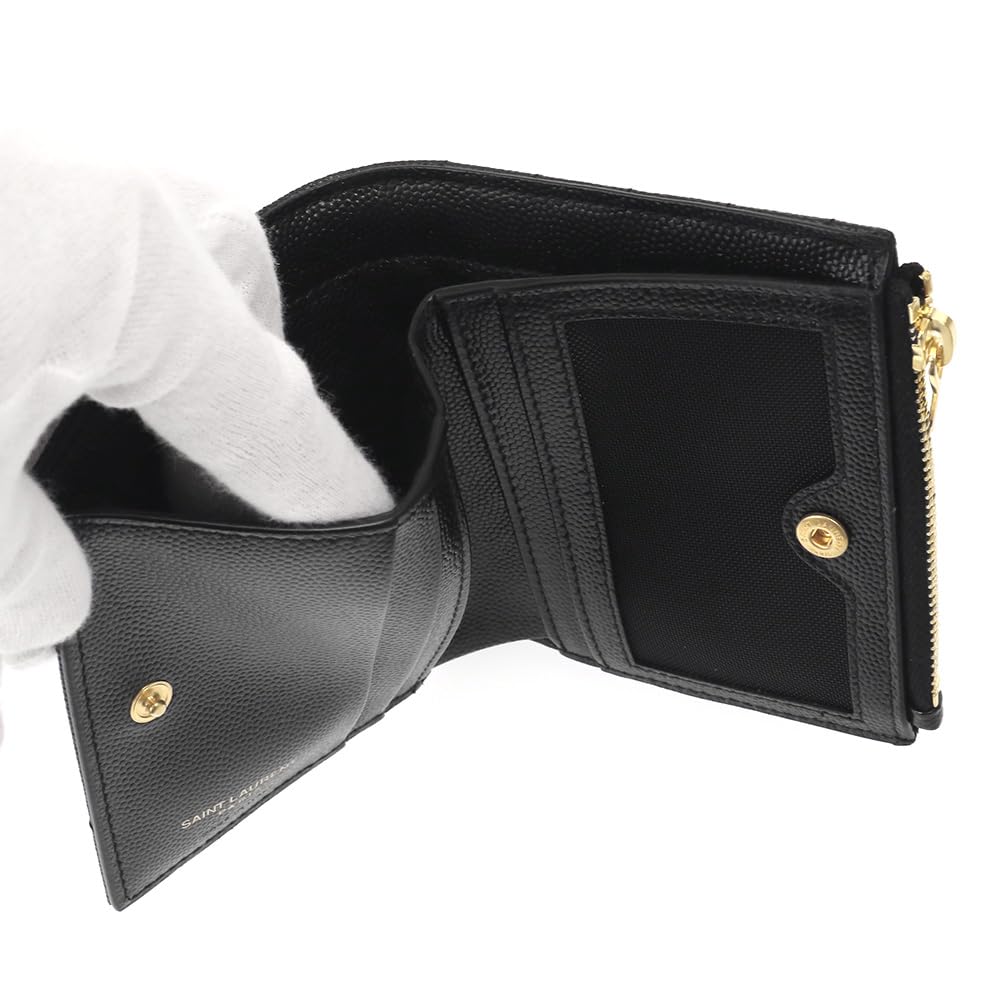 Saint Laurent Women's Bifold Mini Wallet In Caviar Leather, Size 575879 BOW01 1000, Black [Parallel Import]