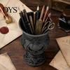 Dark Aesthetic Room Decor 3D Printed Gothic Pumpkin Pen Holder, Retro European Style Relief Stationery Spooky Halloween Table Decoration Organizer,
