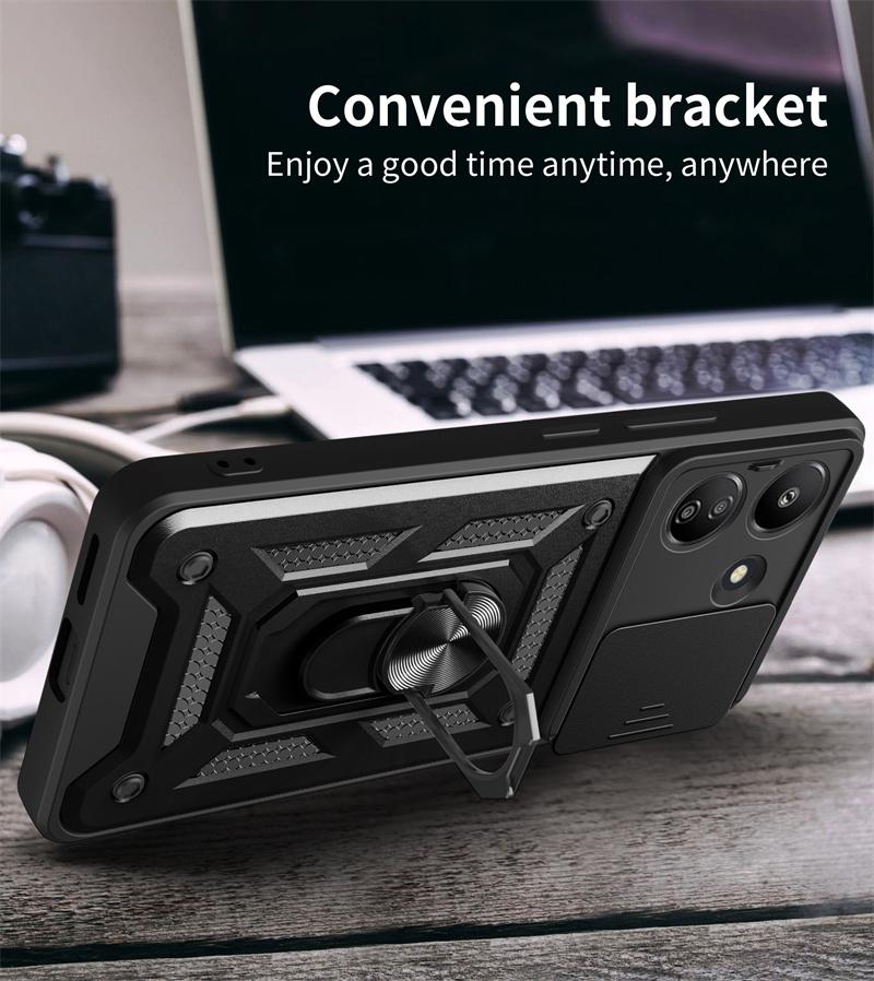 For Xiaomi Poco C65 Case Slide Camera Lens Armor Funda For Poxo Poko Pocco Little C65 C 65 4G Magnetic Holder Ring Protect Cover