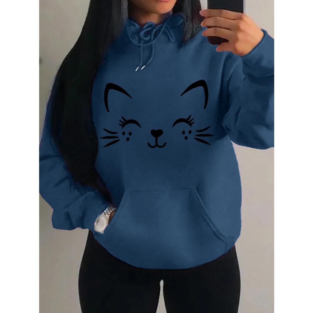 Simple Word Cat Happy Pattern Women Hoodies Fashion Casual Streetwear Personality Hip Hop Hoodie Trendy Pulloverar