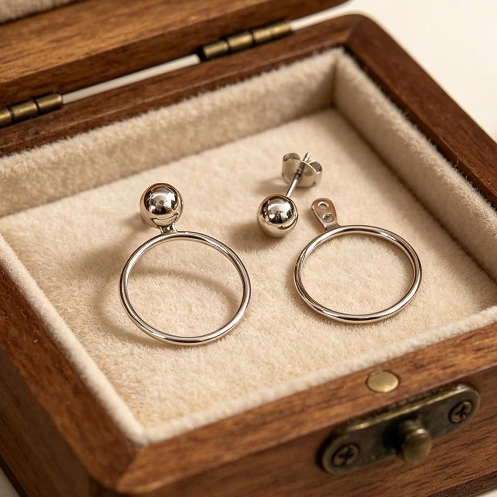 S925 Sterling Silver Geometric Circle Earrings - Light Gold Round Bead Studs, High-End, Versatile Jewelry for Women