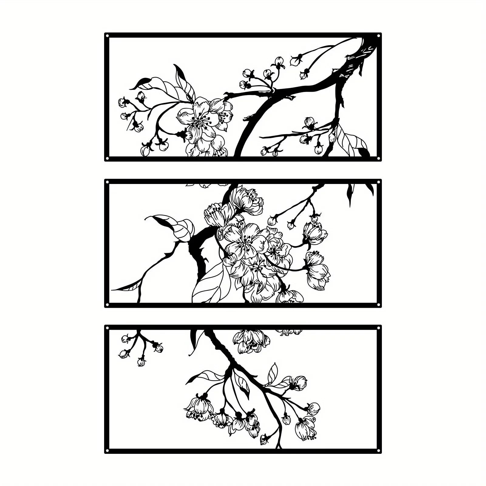 DDPNKL Metal Peach Blossom Wall Decor, Black Line Square Wall Decor, Home Wall Art Sculpture, Garden Hotel Wall Christmas Decor