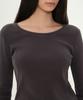 MUSINSA STANDARD WOMAN Pigment Ribbed Slim Scoop Neck Long Sleeve T-Shirt [Charcoal Gray]