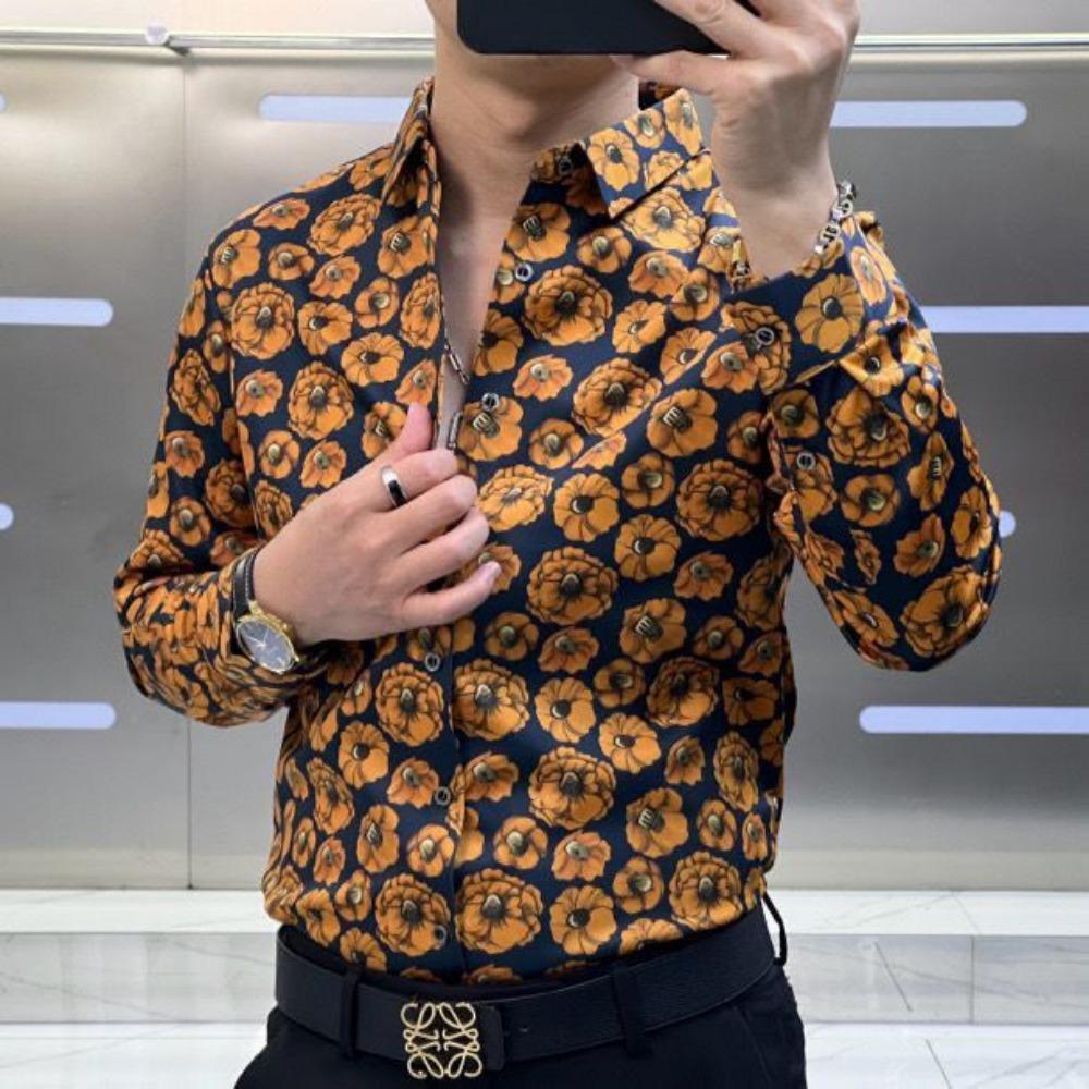 New Men Long Sleeved Shirts Fashionable Business Casual Versatile Printed Shirts