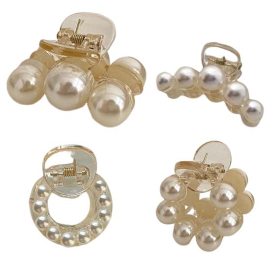 Sweet Mini Round Faux Pearls Hair Clip Non-slip Cross Teeth Back Head Small Hair Claw Styling Hair Accessories
