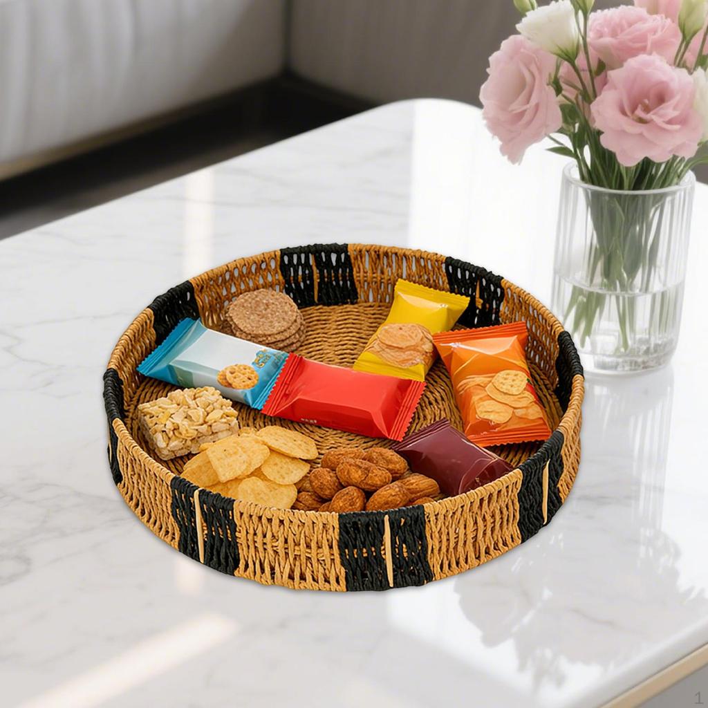 Round Braided Serving Tray, Fruit Storage Basket, Organizer for Weddings, , Parties