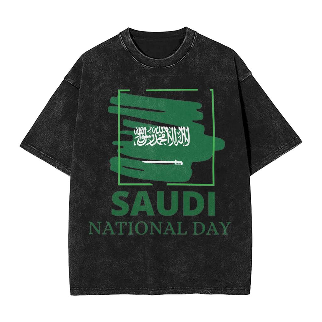 Harajuku Gewaschenes Hemd Saudi-Arabien September Accessoires Neuheit T-Shirt Oversize Nationalfeiertag Streetwear Sommer T-Shirt