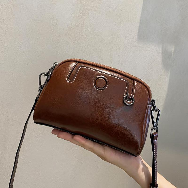 Oil Wax Cowhide Women's Bag 2025 New Fashion Versatile Small Square Bag Genuine Leather Bag Multi-Pocket Crossbody Small Bag