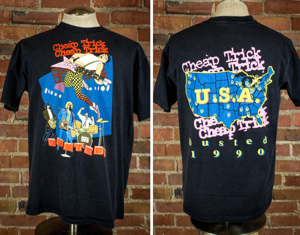 Винтажная черная концертная футболка Cheap Trick Busted Tour 1990 года M