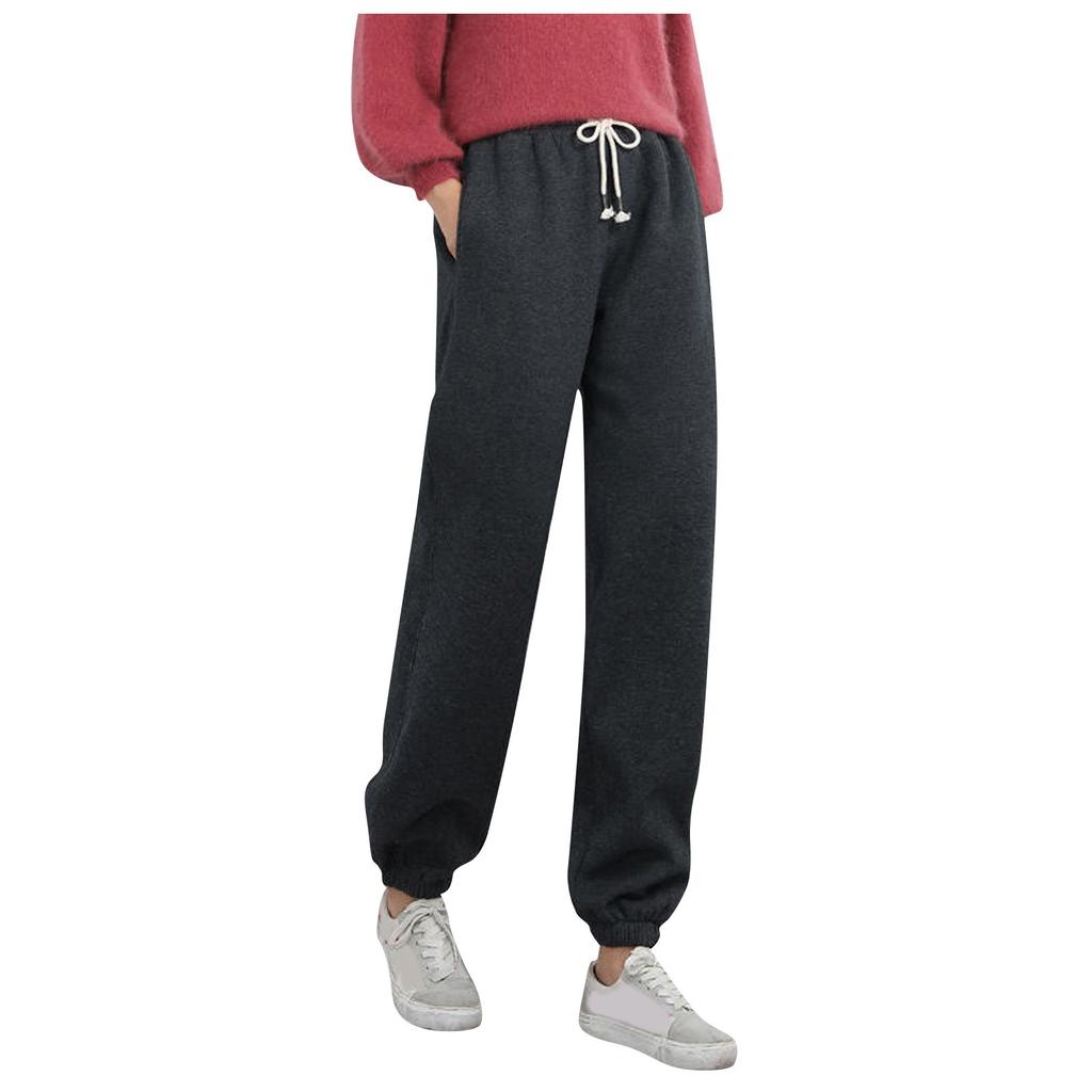 Fashion Women Plus Velvet Elastic Lace-up Casual Sweatpants Pants