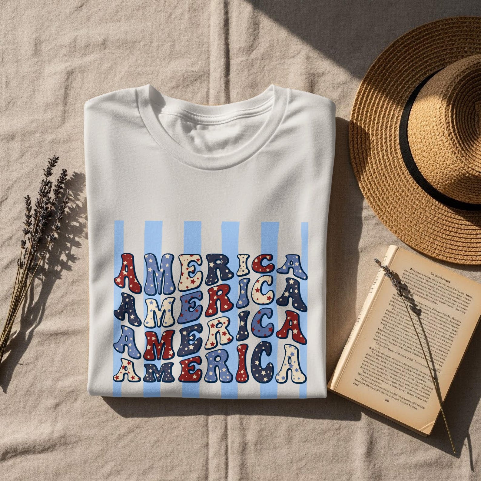 Retro Americana T-Shirt, Patriotic Star Graphic Tee, 4th of July Apparel S