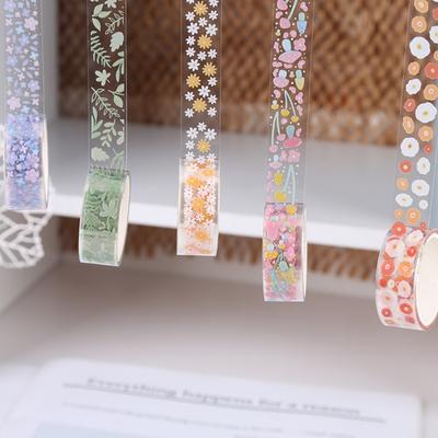 5 Rolls/box Creative Transparent Pet Flower Language and Paper Hand Account Sticker Tape Gift Box DIY Decorative Material Hand Account Tape