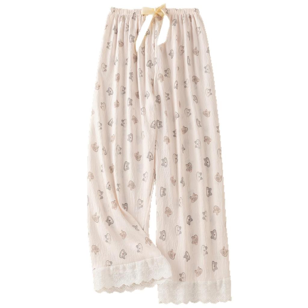 Women's Summer Floral Lace Cotton Pajama Pants - Lightweight, Loose-Fit, Versatile for Home or Outdoors