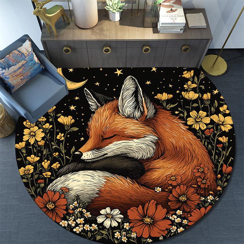 Fox Dreams Round Area Rug,Carpet Rug for Living Room Bedroom Sofa Playroom Decor,Non-slip Floor Mat
