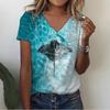 Sommer Infauna Shark 3D-Druck T-Shirt Frauen Streetwear Sea Turtle Shoal T Shirts Y2k Tops Frau V-Ausschnitt T-Shirts Übergroße Kleidung