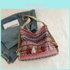 Ethnic Style Shoulder Bag For Women With Colored Ripple Woven Texture Tassel Decor For Daily Use