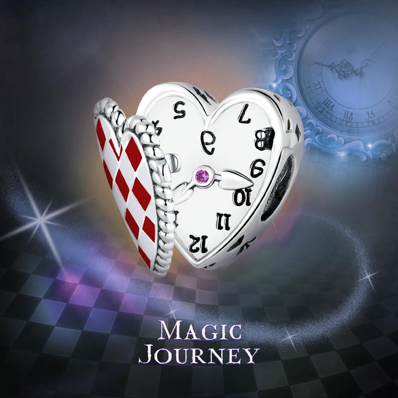 WOSTU Breloques en argent Sterling 925 véritable pour femmes, jolies perles d'horloge en forme de cœur rouge, adaptées aux bracelets et colliers originaux, bijoux fins, cadeaux