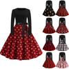 Women's Fashion Round Casual Slim Fit Christmas Print Large Swing Long Sleeve Dress