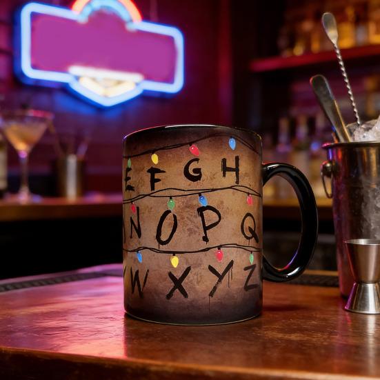 Yousheng  Retro Colorful String Light Alphabet Coffee Cup Color Changing Ceramic Mug Rustic Heat Sensitive Cup for Hot Cocoa Tea Milk Hot Drinks