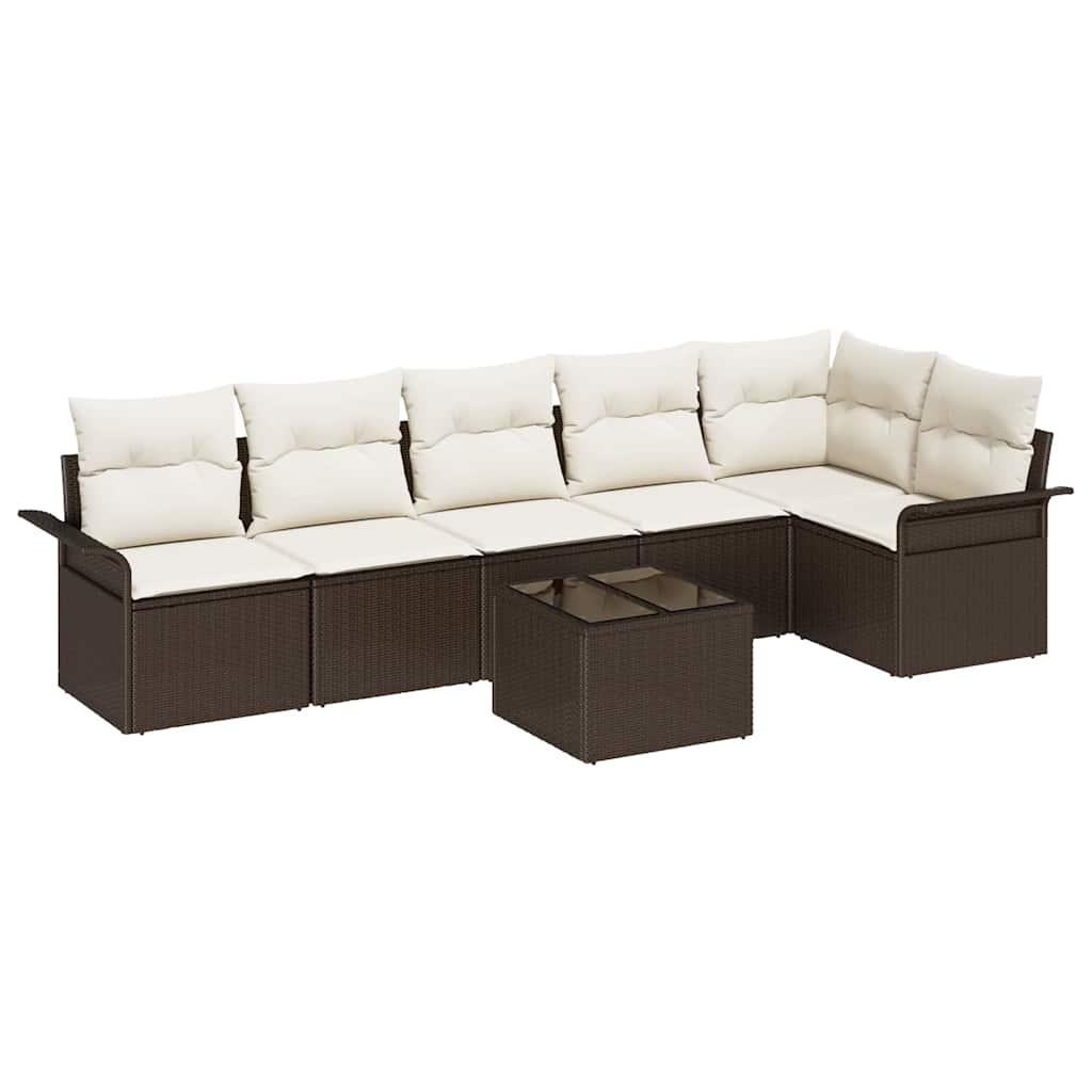 7 Piece Brown Garden Sofa Set with Cushions