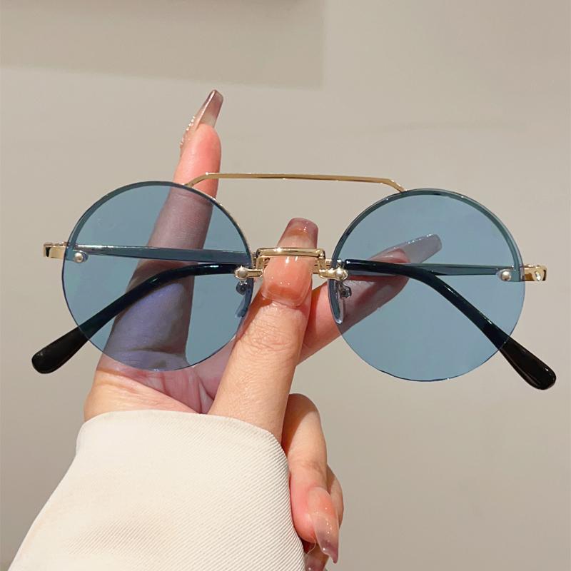 Vintage Round Sunglasses Men New Fashion Rimless Double Bridge Shades Women Retro Trendy Brand Design Sun Glasses