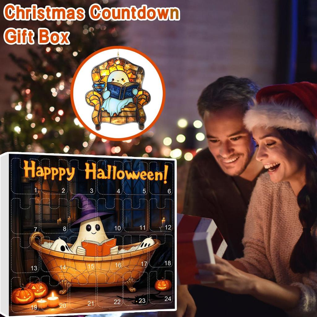 Halloween Ghost Advent 24 Days 2D Acrylic Reading Ghost Ornament Advent 2025 Spooky Charm For Kids Bookshelf Wall Window Bedroom