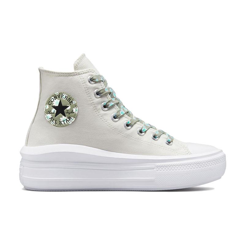 Converse Chuck Taylor All Star Move Platform Simple Solid Colour Abrasion Resistant High Top Canvas Shoes Women's Grey Green