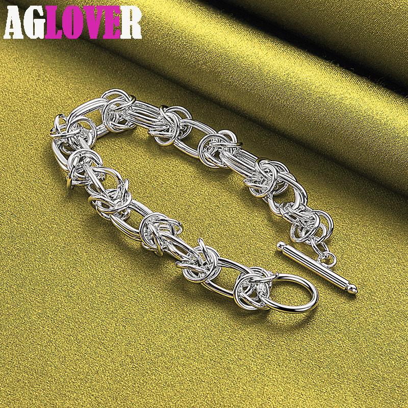 925 Sterling Silver Full Circle Ring Design Chain Bracelet Jewelry