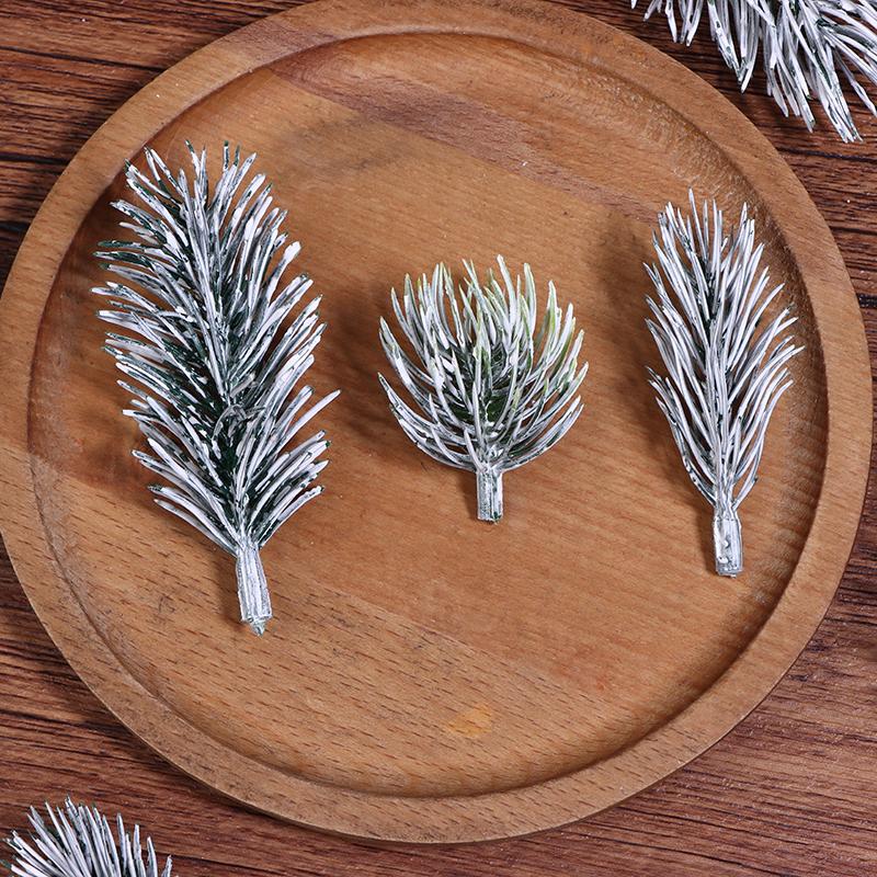20Pcs Christmas Tree Decoration Artificial PE White Flocking Pine Branches Festive DIY Home Party Ornaments Aesthetic Room Decor