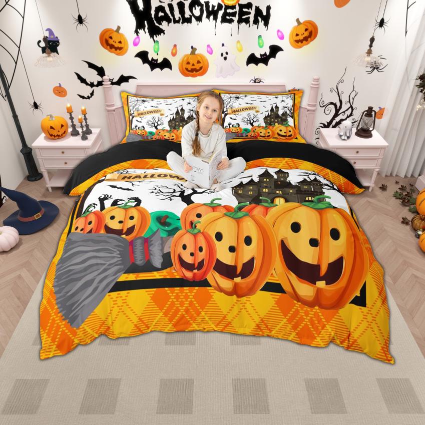 

Одеяло Homewish Хэллоуинская тематика Мультяшный Жуткий Животный Комплект Постельного Белья Призрак Тыква Набор Декор Спальни Comforter (quilt)-EU Single(135*200cm)3pcs