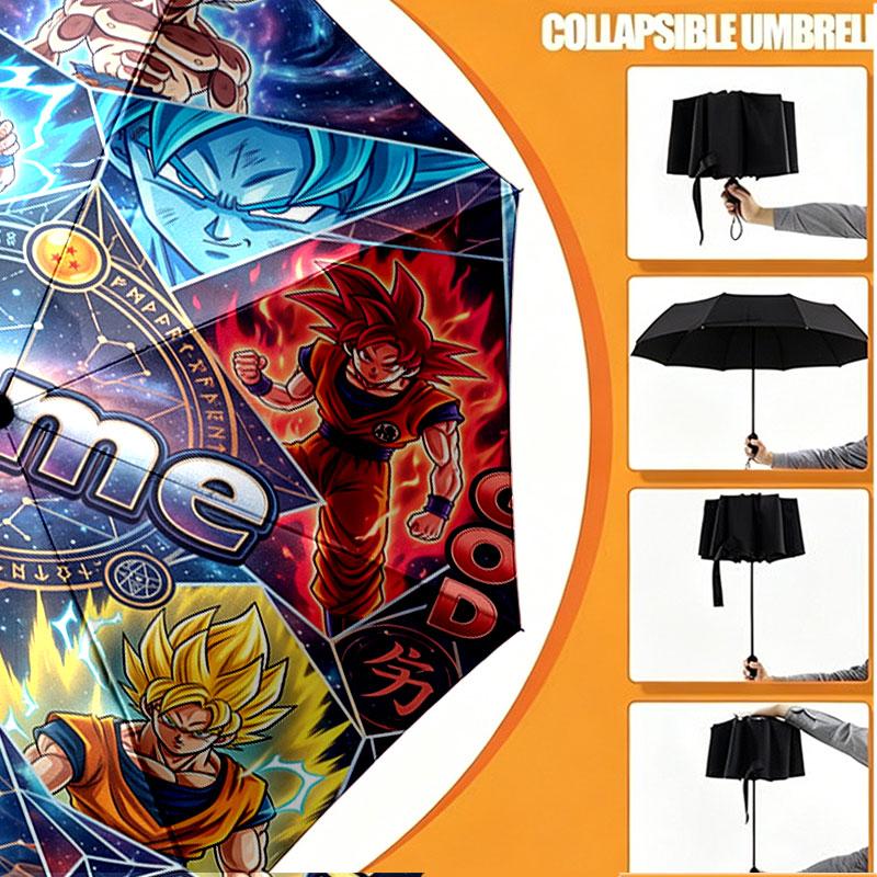 Custom Name Personalized Dragon Ball Z Print Umbrella, Auto Open Close, 8‑Rib Sturdy Frame, Commute Camping Hiking Use, Birthday Gift
